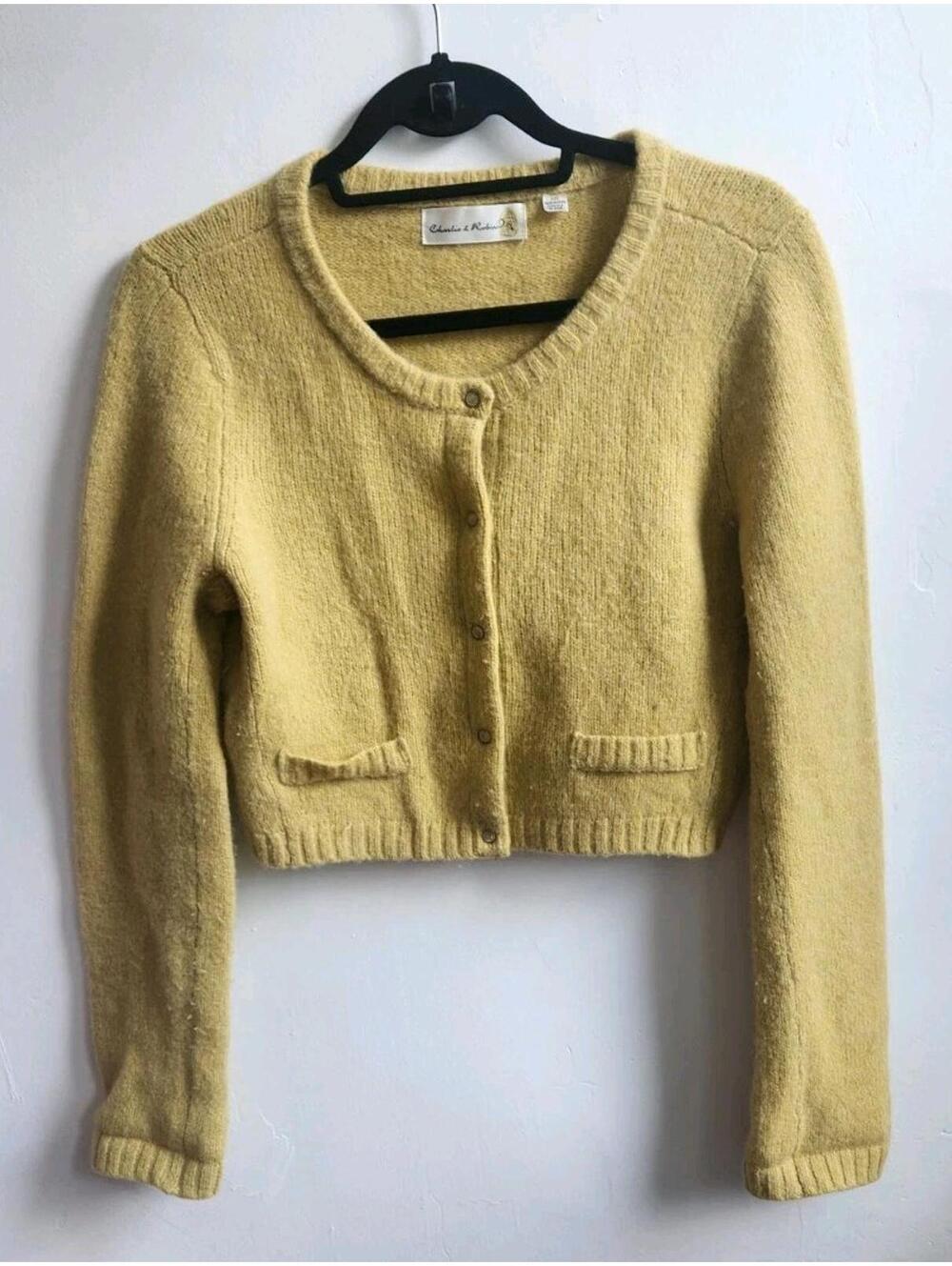 Charlie & Robin Button Down Mustard Long Sleeve Cardigan Wool/Angora Size M